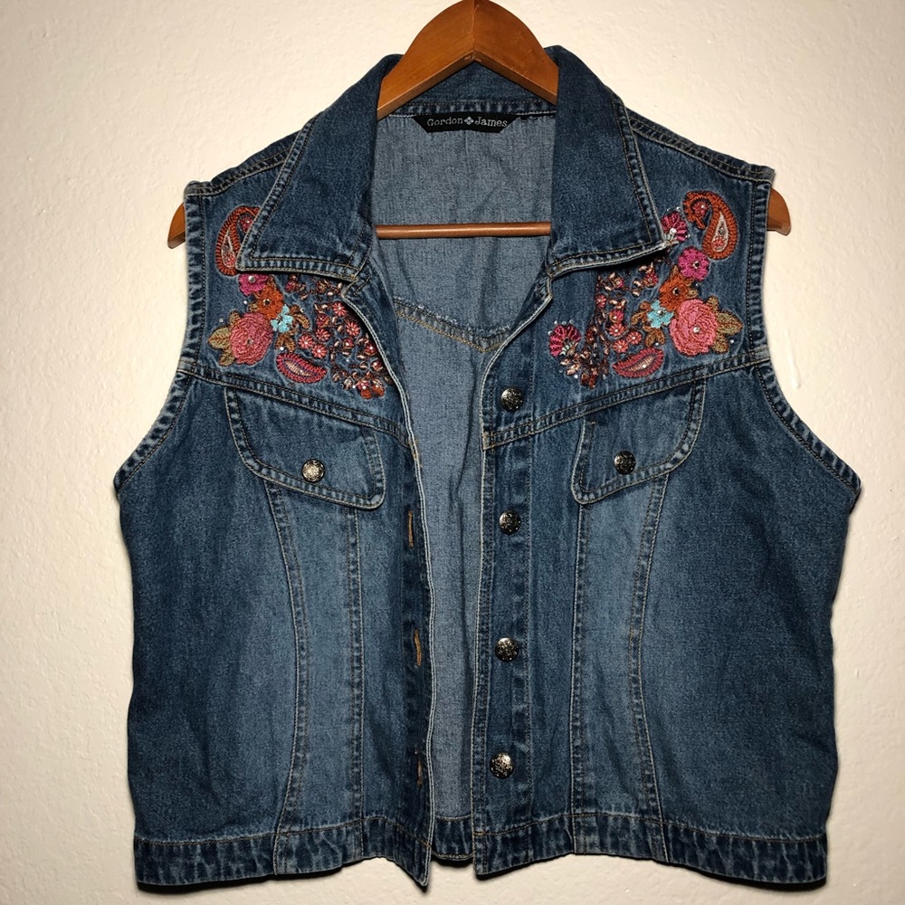 Embroidered denim vest